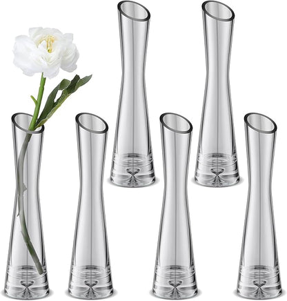 Lallisa 6 Pcs Glass Bud Vases for Centerpieces Maria Modern Clear Small Skinny Decorative Single Flower Bud Vase for Wedding Party Event Home Office Decoration(7.87 Inch,Grey)