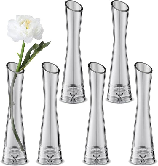 Lallisa 6 Pcs Glass Bud Vases for Centerpieces Maria Modern Clear Small Skinny Decorative Single Flower Bud Vase for Wedding Party Event Home Office Decoration(7.87 Inch,Grey)