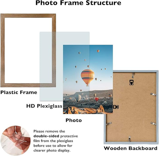 10x13 Rustic Brown Picture Frame Set of 2, Horizontal and Vertical Formats for Wall Hanging, 10 x 13 Wall Gallery Poster Photo Frames with Shatter Resistant Plexiglass, 2 Pack, Rustic Brown