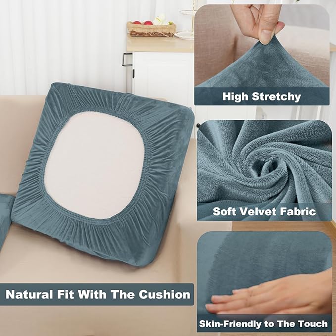 NAISI Couch Cushion Covers 1 Piece Velvet Stretch Sofa Seat Covers or Backrest Covers Soft Individual Couch Covers for Sectional Sofa(1 PC for Seat Cushion or Backrest,Teal)