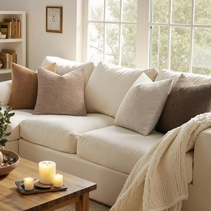 MIULEE Pack of 4 Decorative Textured Boucle Throw Pillow Covers 22x22 Inch Neutral Brown Accent Euro Sham Pillow Cases Couch Cushion Covers Modern Farmhouse Boho Chair Sofa Bed Room Home Decor