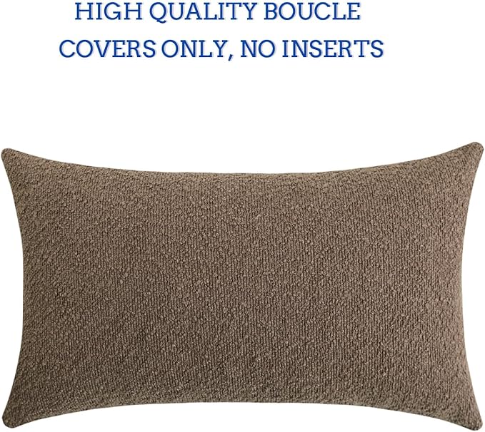 Jeneoo Light Brown Decorative Lumbar Thick Throw Pillow Covers Fine Textured Boucle Couch Cushion Cases for Sofa Decor, Set of 1, 14 x 36 Inch