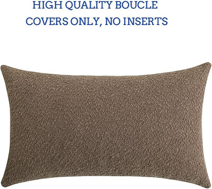 Jeneoo Light Brown Decorative Lumbar Thick Throw Pillow Covers Fine Textured Boucle Couch Cushion Cases for Sofa Decor, Set of 1, 14 x 36 Inch