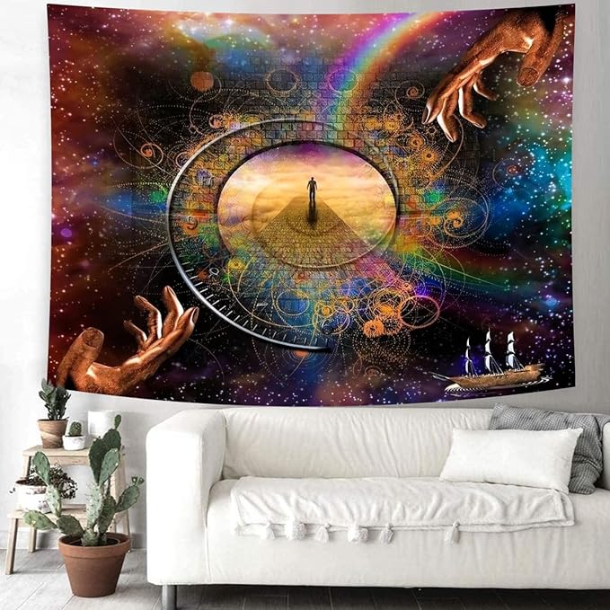Delur Clock Time Travel Tapestry Galaxy Universe Starry Sky Wall Hanging Tapestry Milky Way Outer Space Abstract Psychedelic Nebula Headboard for Bedroom Living Room Home Decor (70.8" x 92.5")