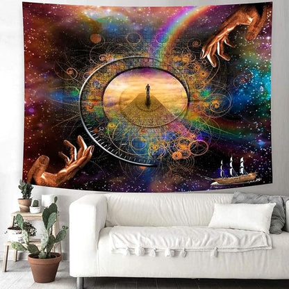 Delur Clock Time Travel Tapestry Galaxy Universe Starry Sky Wall Hanging Tapestry Milky Way Outer Space Abstract Psychedelic Nebula Headboard for Bedroom Living Room Home Decor (70.8" x 92.5")