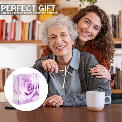 Acrylic Decorative for Home Decor Beautiful Purple Rose With Morning Dew Nurse Presents for Women - Presents for Women Friends - Holiday Presents,Inexpensive Thank You Presents Ideas