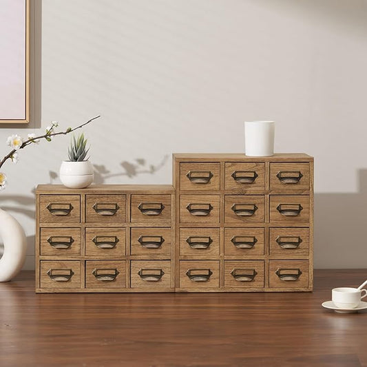 KIRIGEN Wooden Desk Storage Cabinet 12 Drawers Mini Chest with Metal Handles Desktop Organizer Storage Box for Home Office Dark Brown(12CG-DBR)