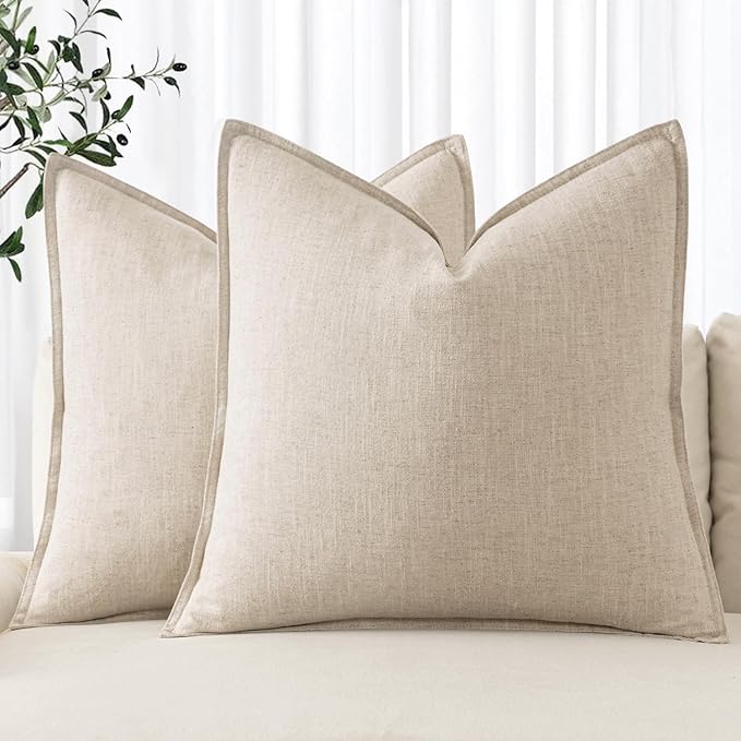 MIULEE Decorative Linen Euro Sham Pillow Covers 28x28 Inch Natural Beige Boho FarmhouseNeutral Christmas Couch Throw Pillows for Bed Pack of 2 Accent Modern Pillowcase Sofa Livingroom Home Decor