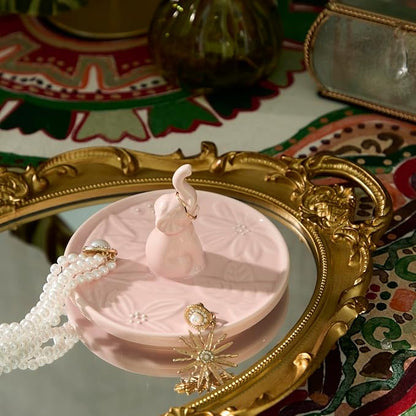 Ceramic Elephant Jewelry Tray - Hand-Painted Trinket Dish & Ring Holder for Dresser, Elephant Themed Home Decor Organizer Bowl for Nightstand, Bathroom Counter (Pink)