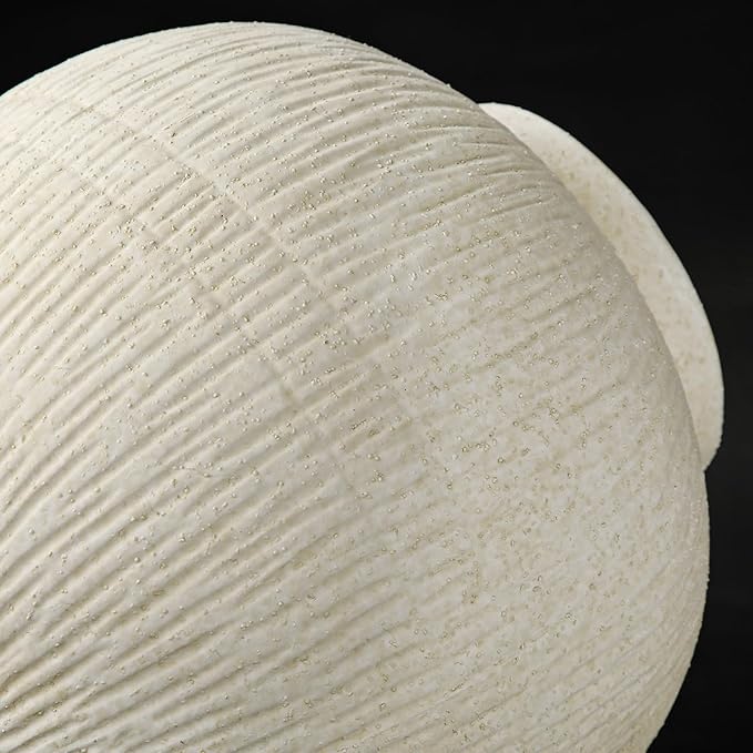 9" Large Rustic Vase with Linear Sculpture and Rich Sand Texture, Round Ceramic Vase with Wide Belly for Space Filling Decor, Retro Style & Beige White