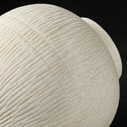 9" Large Rustic Vase with Linear Sculpture and Rich Sand Texture, Round Ceramic Vase with Wide Belly for Space Filling Decor, Retro Style & Beige White