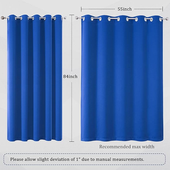 DUALIFE Royal Blue Grommet Room Darkening Curtains 60 x 84 Inches, 2 Panels