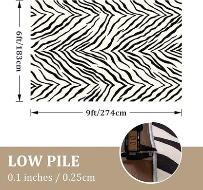 YIHOUSE Tiger Washable Area Rugs 6'x9', Black and Beige Modern Rug for Living Room, Bedroom, Ultra Thin Animal Stripe Print Rug for Girls Boys Nursery, Playroom, Dorm Room