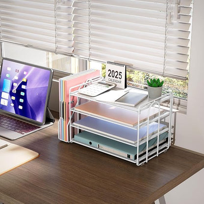gianotter 4-Tier Paper Organizer With Magazine Holder, Desk Organizers and Accessories, White Desk Accessories, File Organizer for Office Supplies Storag(White)