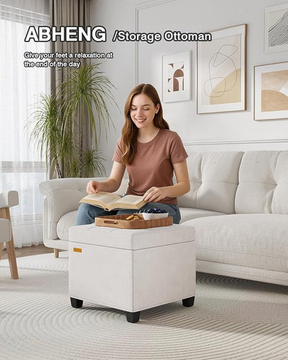 17.7 inches Chenille turfed Ottomans Cube with Storage, Metal-Framed Square Storage Ottoman Foot Rest Stool Holds 770 LB for Dorm Living Room Bedroom White UASND641W