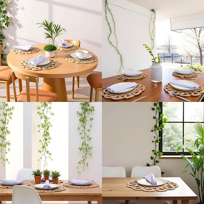 13.8" Set of 12 Round Seagrass Placemats | Boho Woven Rattan Table Mats | Farmhouse Wicker Spring Plate Chargers Like Water Hyacinth, Corn Husk for Wedding, Party, Christmas, Events