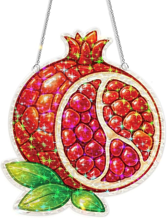 Ruby Pomegranate Fruit Acrylic Suncatcher, Window Hanging Sun Catcher Ornament, Crystal Prism Light Catcher Decor, Sunlight Window Decor, Aesthetic Home Decor Gift