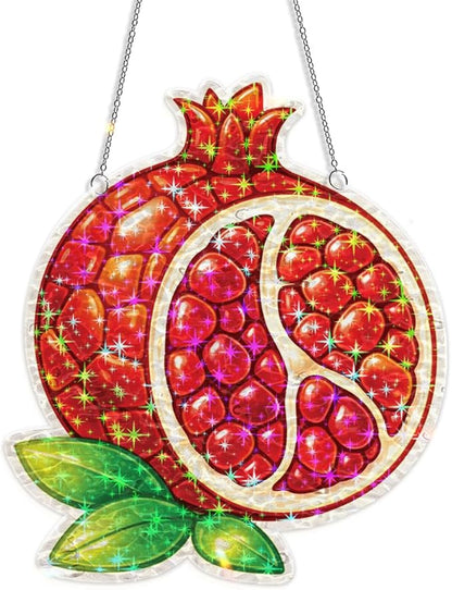 Ruby Pomegranate Fruit Acrylic Suncatcher, Window Hanging Sun Catcher Ornament, Crystal Prism Light Catcher Decor, Sunlight Window Decor, Aesthetic Home Decor Gift