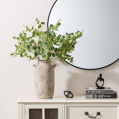 Large Flower Vase Home Decor - 12 inch Tall Ceramic Farmhouse Rustic Table Vases with Handle Living Room Decoration Decorative Modern Pottery for Floor Kitchen Shelf Coffee Dining Desk Fireplace