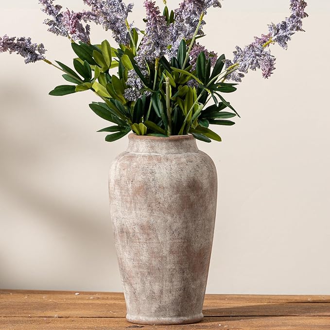 Ceramic Rustic Vase, 11 Inch Large Flower Vase Tall Farmhouse Decorative Vase Floral Pottery Vases for Home Decor Table Living Room Entryway Mantel Bedroom Bathroom Kitchen - Rustic