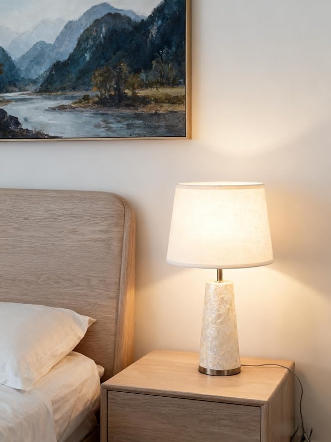 Coastal Table Lamps for Bedroom Nightstand Set of 2, Touch Control Ocean Beach Nautical Seashell Lamp, Modern Sea Shell Bedside Night Stands Light for Beachy Cottage Farmhouse Decor (Silver)