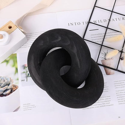 Wood Knot Décor-2 Link Wooden Chain Link Home Decor,Coffee Table Decor Book Shelf Decor Accents Art Decor Living Room Decor Items (Black)