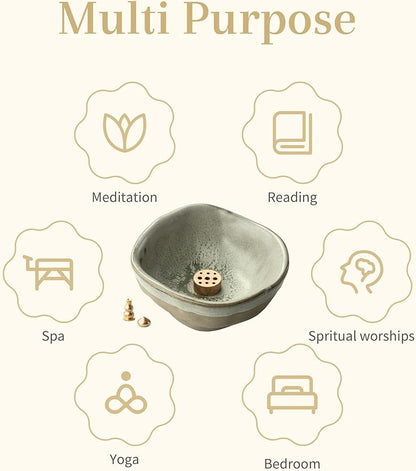 Incense Holder with 3 Incense Sockets, 4 In 1 Incense Burner Holder 4.25 Inch Incense Holder for Sticks, Ceramic Incense Stick Holder for Palo Santo, Cone Incense, Meditation, Yoga, Sage Green