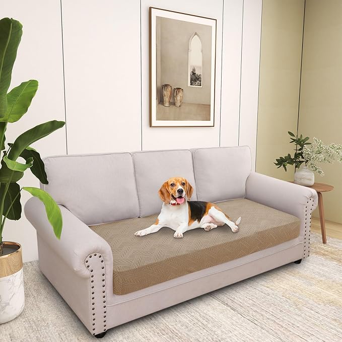 hyha Individual Couch Cushion Covers, Stretch Magic Sofa Seat Cushion Covers Washable, Dog Couch Sofa Slipcover for Pets, Kid with Elastic Bottom(Large, Camel)
