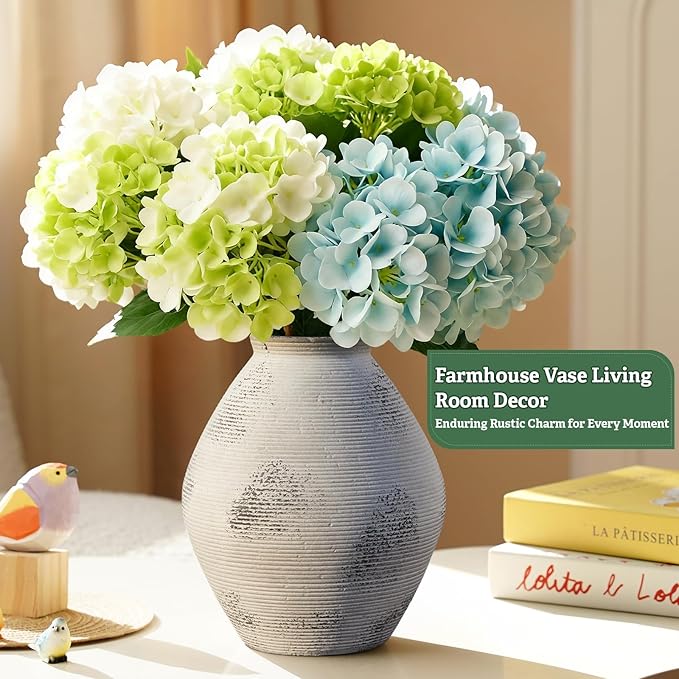 Ceramic Vase Vintage Terracotta Vase Rustic Neutral Pottery Antique Vases 7.87" Farmhouse Vase Home Decor for Pottery Barn Decor Kitchen Counter Dining Table Living Room Bookshelf Entryway
