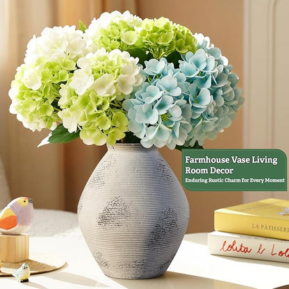 Ceramic Vase Vintage Terracotta Vase Rustic Neutral Pottery Antique Vases 7.87" Farmhouse Vase Home Decor for Pottery Barn Decor Kitchen Counter Dining Table Living Room Bookshelf Entryway