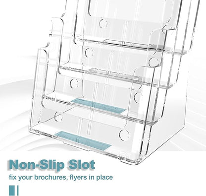 Brochure Holder 8.5x11 Inch 4 Tier with Removable Divider for 4x9 inch Clear Acrylic Pamphlet Display Stand Holder Countertop Use or Wall Mount for Office, Lobby, Hotel, Trade Show, 2 Pack