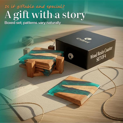 Beautiful Epoxy Resin and Wood Coaster Set - Ideal for Tabletop Protection -Enhance Your Coffee Table Decor - (Raw Edge)