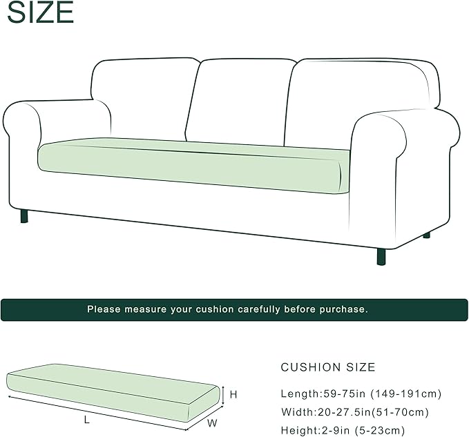 CHUN YI Large Couch Cushion Cover for 3 Sette Stretch Individual Replacement Sofa Seat Slipcover with Elastic Spandex Jacquard Fabric(Large,Grey)