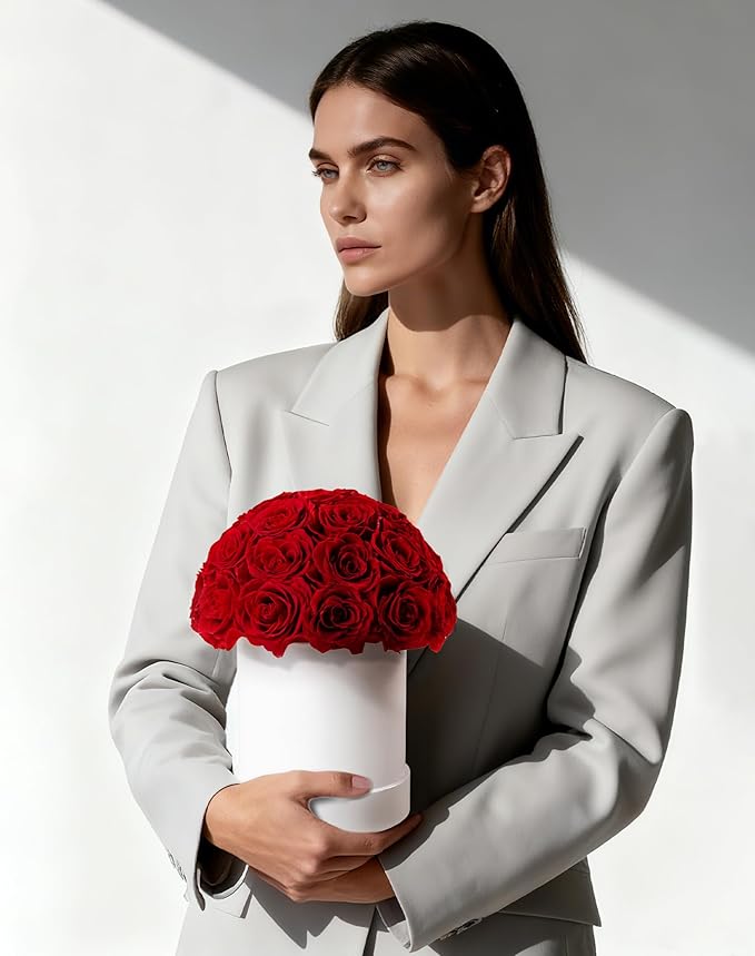 27 Forever Roses Dome in Luxury White Box, Eternal Real Roses Birthday Gifts for Women, Preserved Flowers for Delivery Prime, Anniversary, Valentine's Day, Mothers Day for Mom (Red)