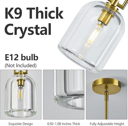 Modern Gold Pendant Lights Kitchen Island Ceiling Chandelier Indoor Thick Crystal Hanging Light Fixtures for Kitchen Living Room Dining Room Bedroom（3Pack）
