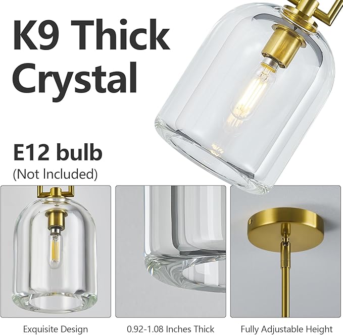 Modern Gold Pendant Lights Kitchen Island Ceiling Chandelier Indoor Thick Crystal Hanging Light Fixtures for Kitchen Living Room Dining Room Bedroom（2Pack）