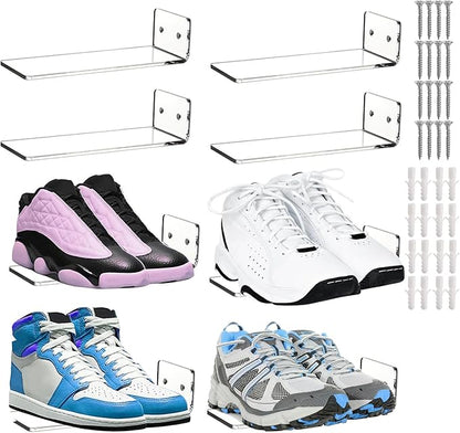 Youeon 8 Pack Floating Shoe Display Shelf, 8 x 3 Inch Acrylic Shoe Shelf for Wall, Floating Sneaker Shelves, Hanging Shoe Shelves for Bedroom, Gaming Room, Sneaker Collection, Easy to Install