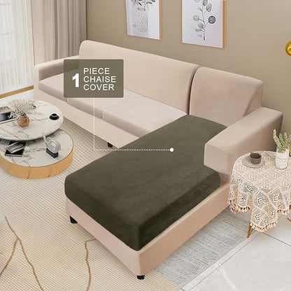 NAISI Sectional Couch Cover 1 Piece Velvet Separate Chaise Lounge Cover Soft Stretch Sofa Slipcovers for Left/Right Chaise Sectional Couch(Chaise Lounge,Olive Green)