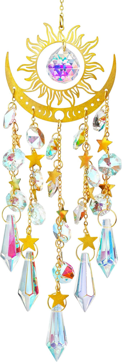 H&D HYALINE & DORA Crystal Sun Catcher Sun and Moon Suncatcher for Windows Hanging Indoor Outdoor Light Catcher for Home & Garden Decor