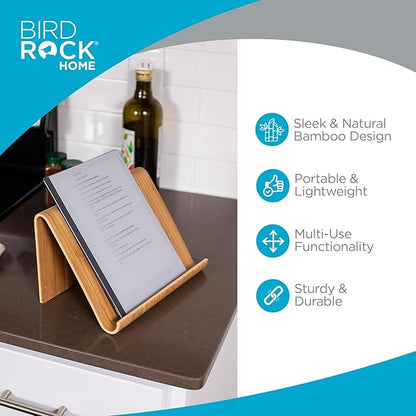 Sofia + Sam Bamboo Tablet Holder and Stand - Natural Wood - E-Readers, Smartphones - Kitchen Tabletop Organizer - Portable Stand for Books, Cookbooks, and Devices