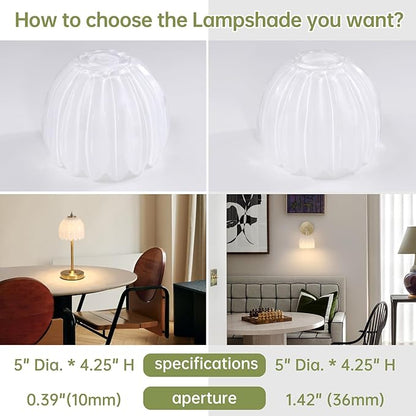 Tulip Lamp Shades Replacement, 5" Dia. * 4.25" H，0.394” Top Hole White Glass Sconce Shade Heavy and Thick for Table Lamp, 2 Pack