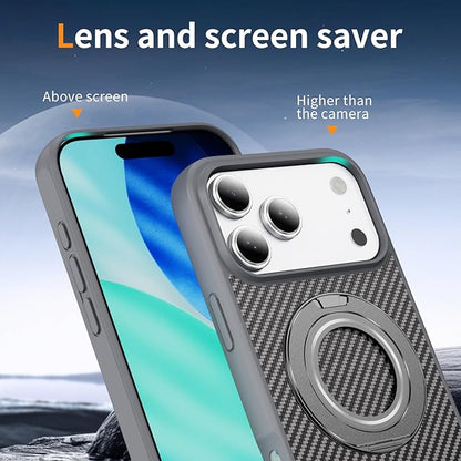Mag-Stand Carbon Fiber Case for iPhone 17 Pro, 360° Rotate Magnetic Stand, Compatible with MagSafe, 15FT Military Protection, Slim Shockproof Magnetic Kickstand Mag Phone Case for Men Women