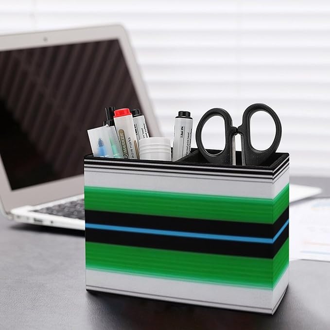 Large Desk Leather Pen Holder Table Pen Organizer Makeup Brush Storage Purple Mexican Blanket Stripes