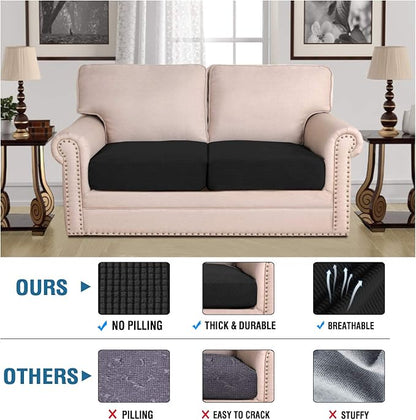H.VERSAILTEX High Stretch Couch Cushion Covers,Chair Sofa Seat Slipcovers Couch Cushion Cover Stretch Furniture Protector for Kids, Pets(2 Packs Cushion Loveseat Covers, Black)