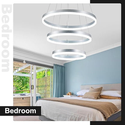 Buccleuch Modern LED Chandelier - Dimmable 19.7" Silver Round Pendant Light, Height Adjustable UL-Certified Ceiling Light for Dining Room, Kitchen Island, Living Room, Bedroom, Foyer
