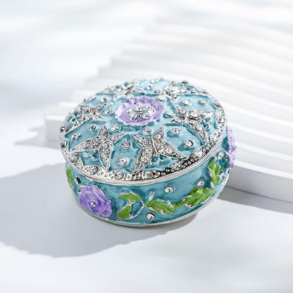 YU FENG 2.1inch Small Vintage Round Trinket Box Hinged Trinket Boxes Jeweled Ring Box Jewelry Trinket Box Gift for Girl Women Christmas Gift