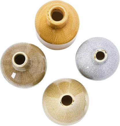Creative Co-Op Stoneware Bud Vases in Crackle Glaze, Grey/Mustard Tones, Set of 4