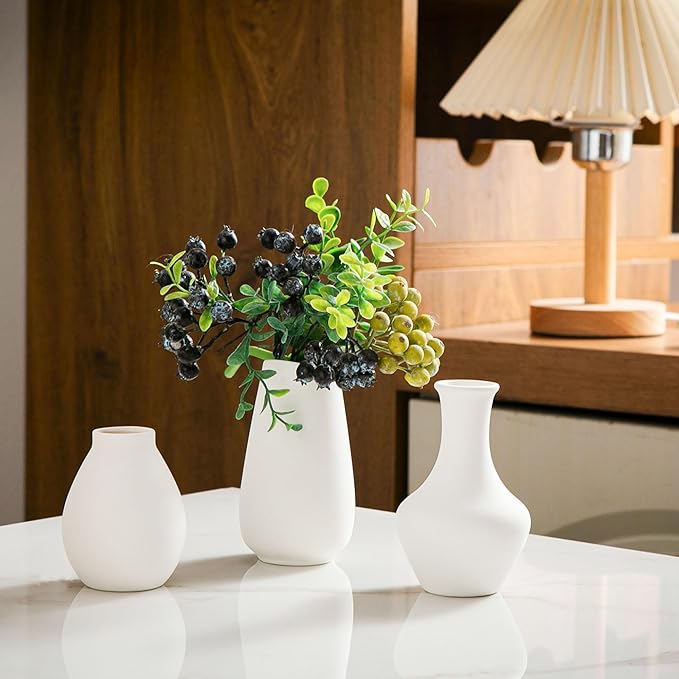 White Bud Vases, Ceramic Small Vase Set of 12, Mini Vases for Fresh and Dried Flowers, Modern Home Decor, Pottery Table Centerpiece