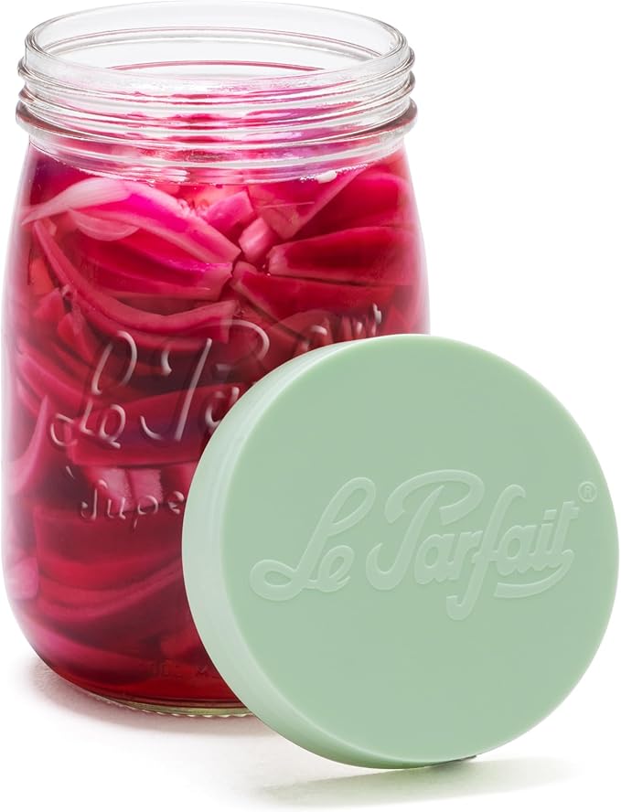Le Parfait Screw Top Jar Wide Mouth French Glass Jar | Ideal for Food and Soup Storage, Canning, Flour, Brown Sugar, and other Baking Supplies (1L/32oz, Pack of 4, Mint)