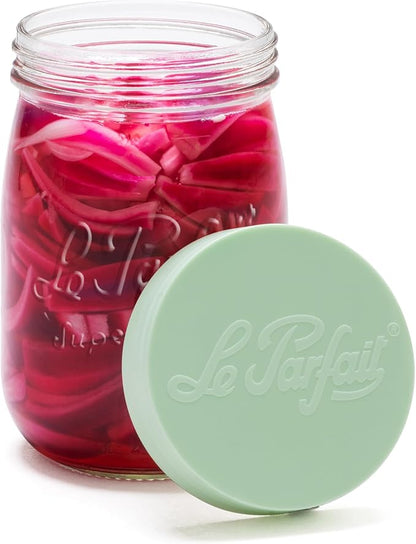 Le Parfait Screw Top Jar Wide Mouth French Glass Jar | Ideal for Food and Soup Storage, Canning, Flour, Brown Sugar, and other Baking Supplies (1L/32oz, Pack of 4, Mint)